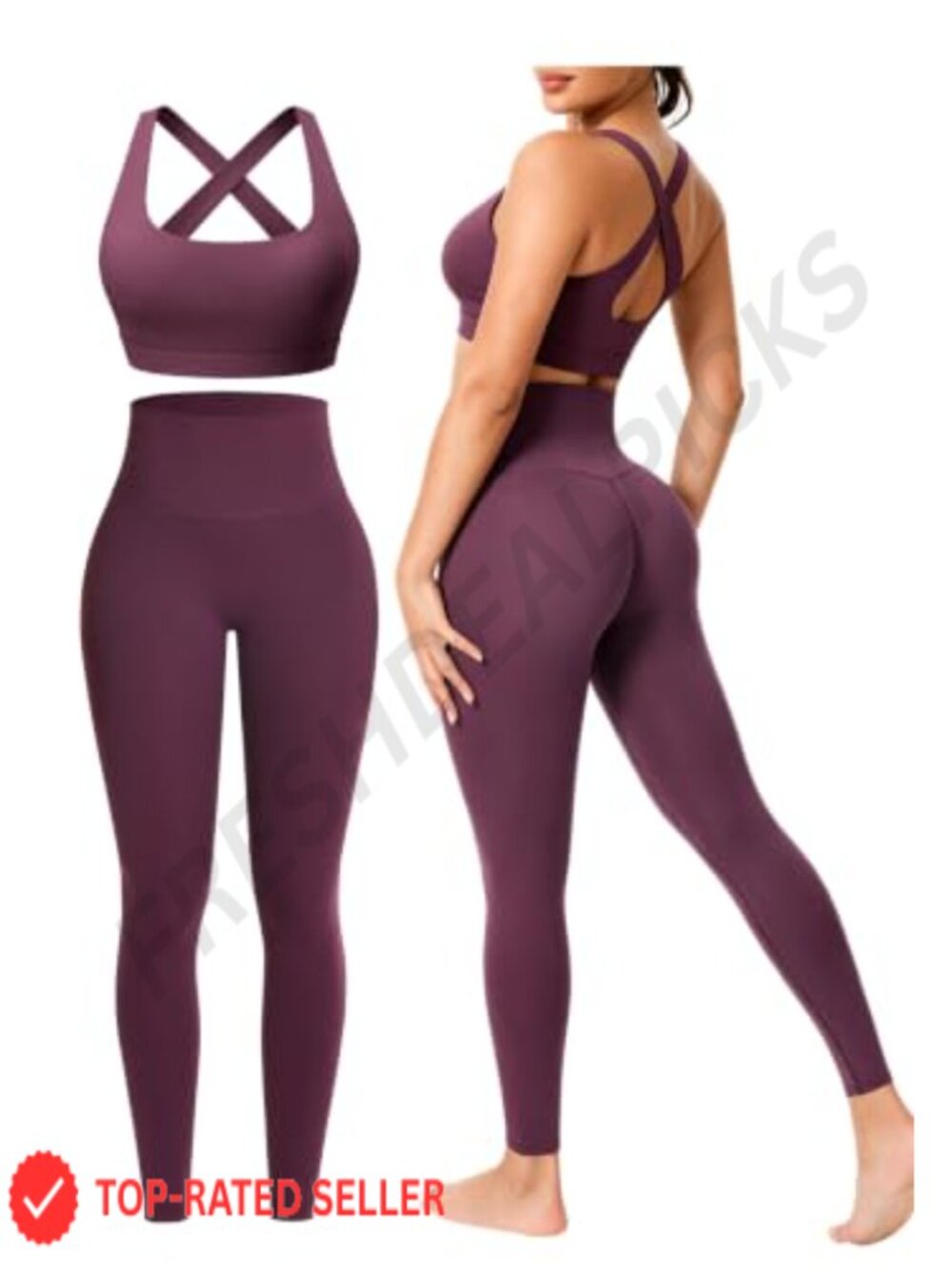 Women's 2 Piece Seamless Workout Set with Yoga Leggings and Removable Bra